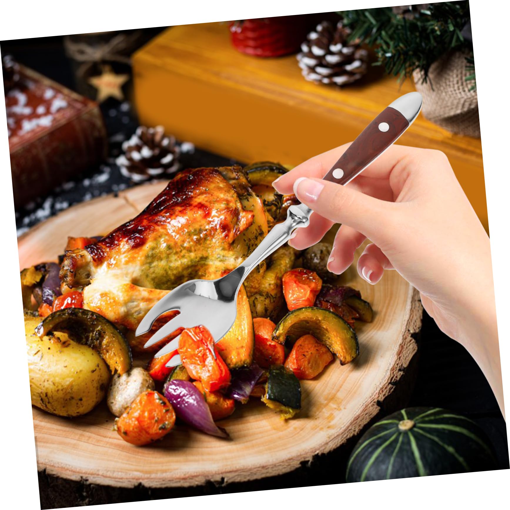 SOLUSTRE 5stücke Multifunktionale Dessert Und Salatgabel Mit Ergonomischem Holzgriff Edelstahlbesteck Für Familienfeiern Buffets Und Besondere Anlässe Für Zubereitung Und Genuss Von