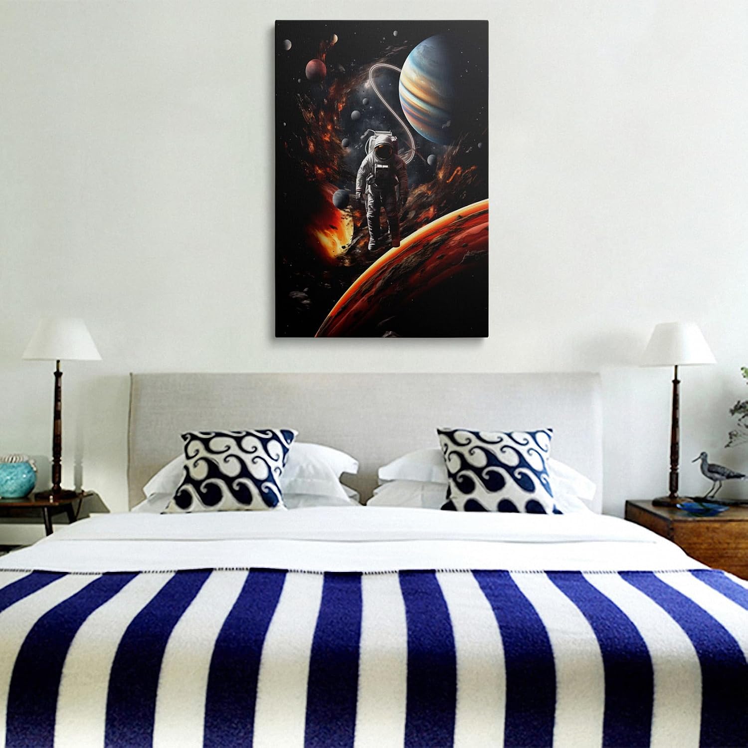 Framed Interstellar Space Astronaut Astronomy Flying Spaceman Canvas Wall Art Astroworld Galaxy Fantastic Space Planet Decor Poster For Living Room Bedroom Home Office Artwork Gift Ready To Hang (16x24 Inches)