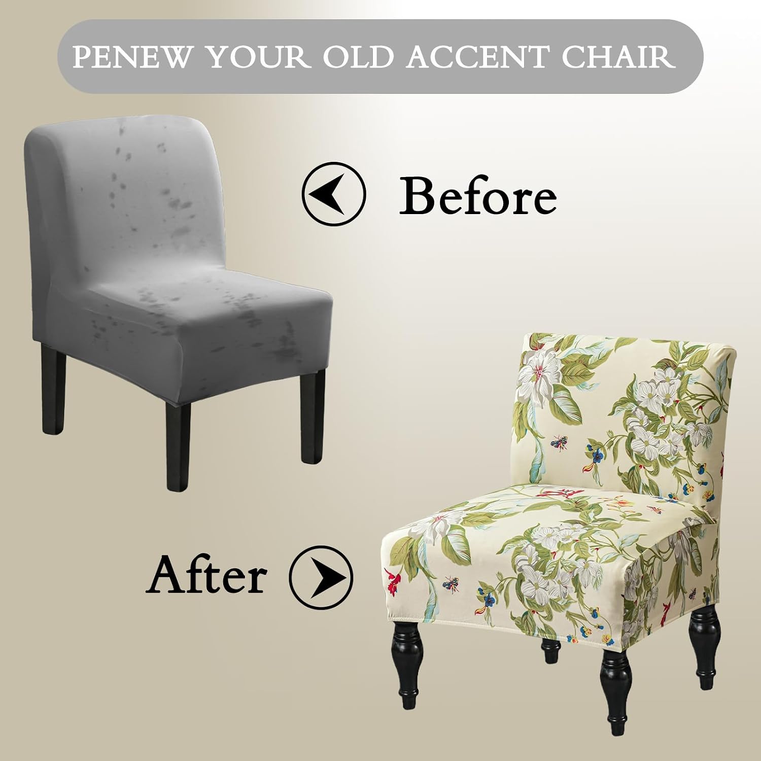 Printed Accent Chair Cover Decorative Armless Chair Slipcover Stretch Slipper Chair Covers Washable Furniture Protector for Living Room Dining Room Spring Floral