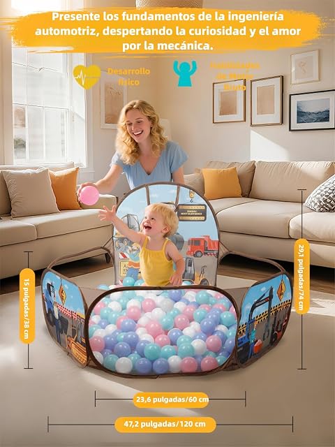 Foto 4 de 6 de ZimiTeda Excavadoras Piscina de Bolas para niños pequeños con aro de Baloncesto Plegable Pop-up Piscina…