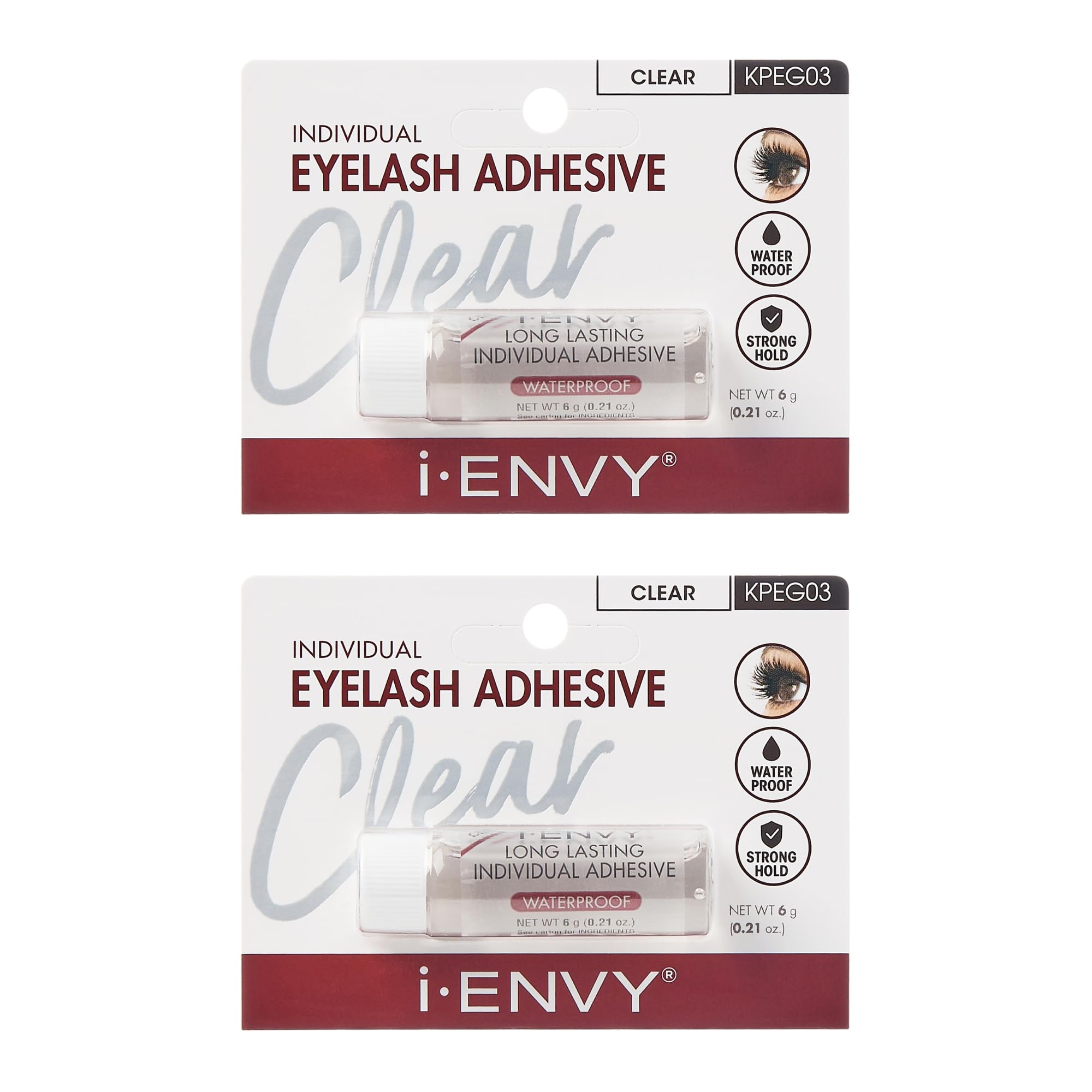 i-Envy Semi-Permanent Lash Glue Adhesive for Individual Cluster Lashes & Lash Extension, Waterproof Strong Hold, Long-Lasting Up to 2 Weeks, Latex-Free, Perfect for Sensitive Eyes (Clear, 2 Pack)