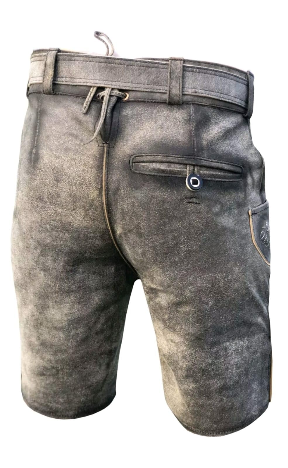 Trachten Lederhose Kurze Herren Lederhose Oktoberfest Lederhose mit Gürtel, Antik Smoke 46-58