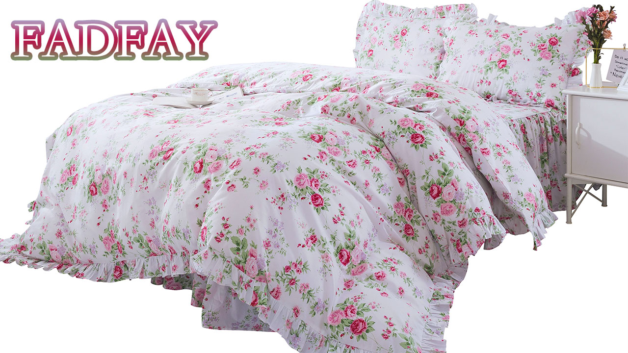 Copripiumino Floreale 3 Pezzi In Cotone – Principessa Pizzo Ruffle – Taglia Full (200x200)