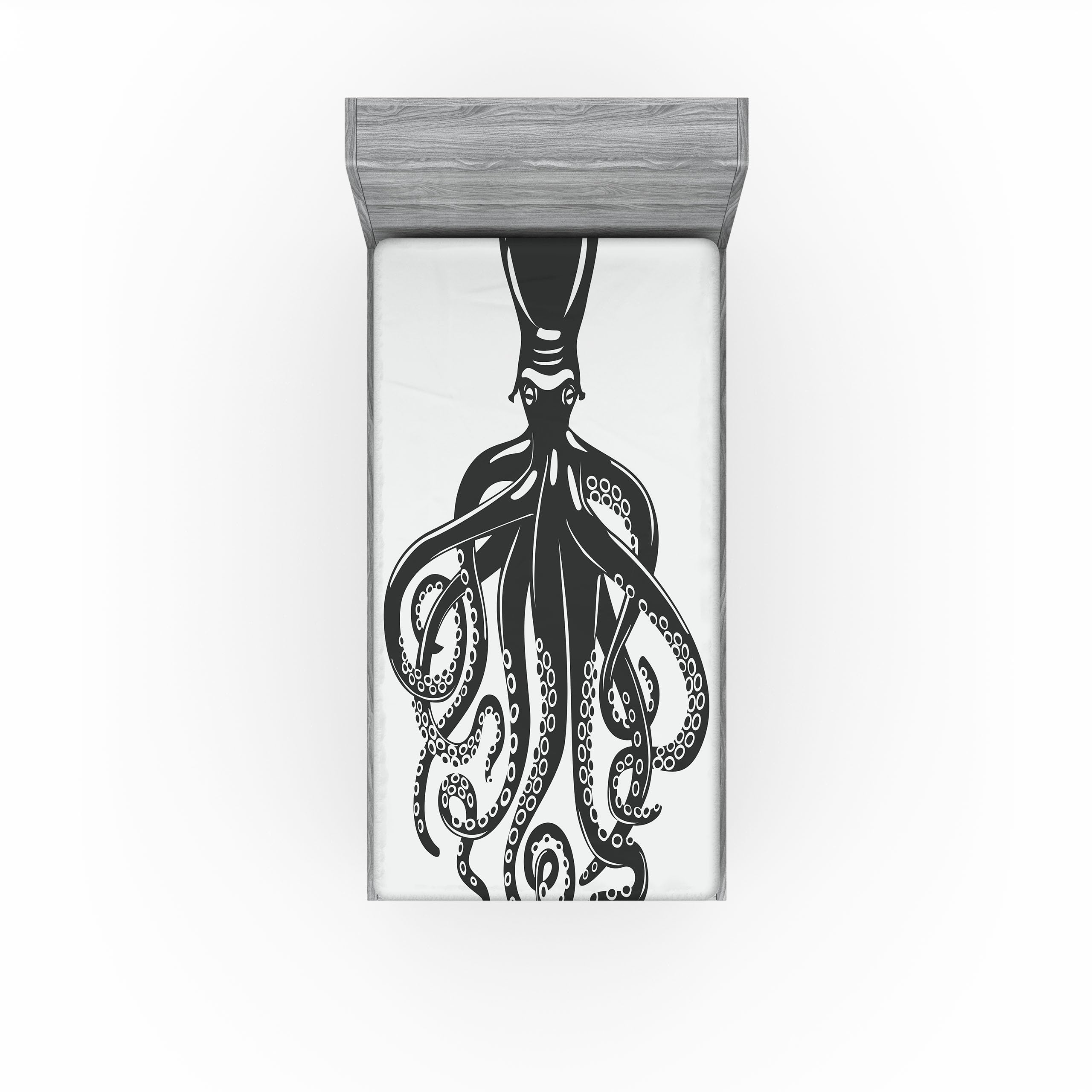 Ambesonne Octopus 2 Pack Fitted Sheet, Contemporary Sea Animal, Bed Cover All-Round Elastic Deep Pockets 2 Pieces, Package Contains 2 Twin Size Fitted Sheets, Charcoal White