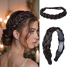 Braided Headbands for Women 2Pcs Handmade Fashion Braid Headband with Teeth and Elastic Stretch Braids Hairband for Girls Beauty Hair Accessories（Dark Brown）