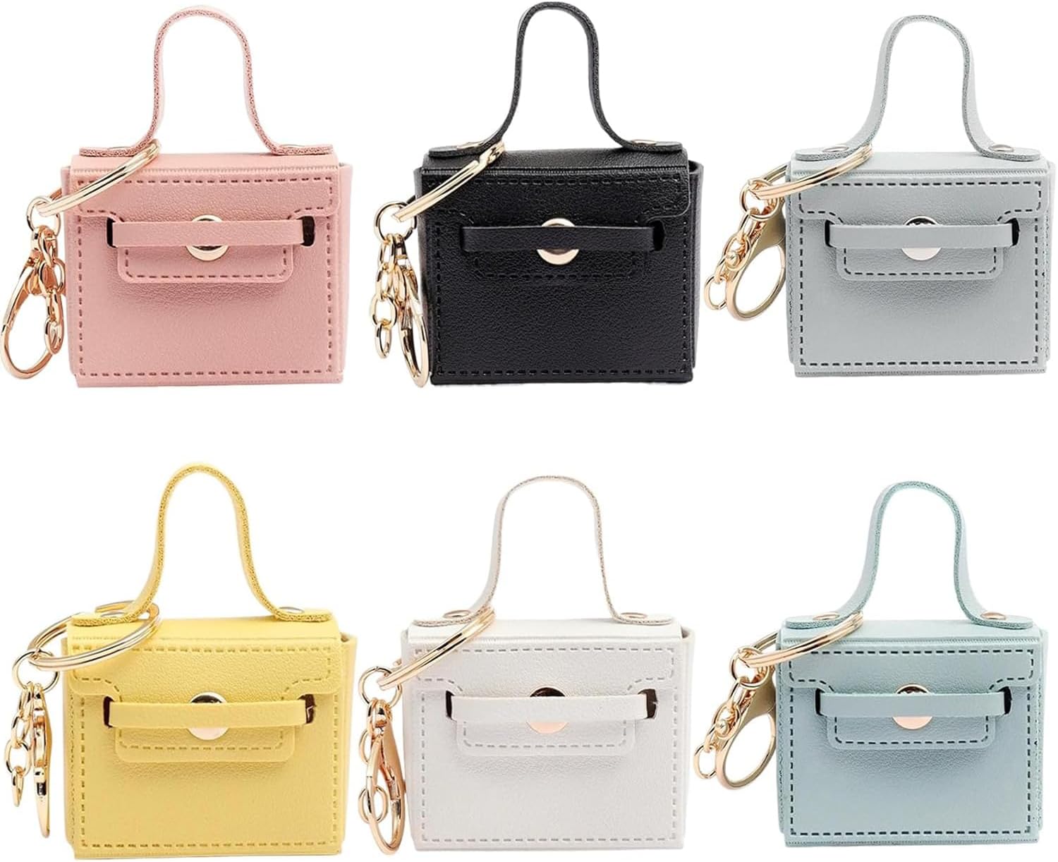 6 Pack Mini Makeup Bag Keychains Small Backpack Keyrings Cute Coin Purse PU Leather Lipstick Bag Card Holder Data Cable Organizer Fashion Bag Pendant Charms Accessories for Women Girls