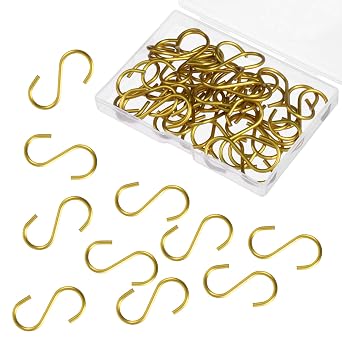 Thinp 40 Pcs Small S Hooks for Hanging, 1-1/2 Stainless Steel S Hooks Heavy Duty Utility Hook Mini S-Shaped Hangers for Christmas Ornament DIY Crafts Jewelry Key Chain Tags Gold