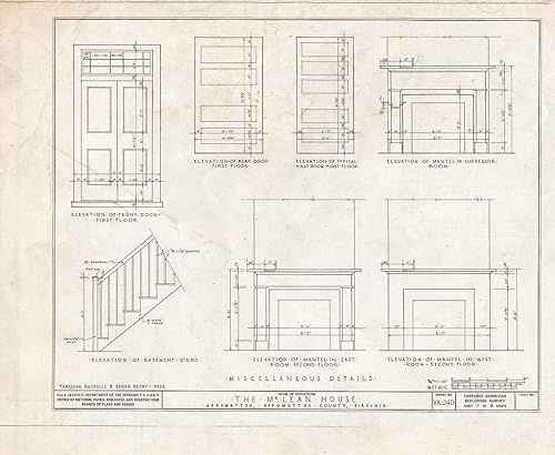Pictórico histórico: Blueprint HABS VA, 6-APPO, 1- (hoja 7 de 8) - McLean House, Appomattox, condado de Appomattox, VA 24 x 18 pulgadas.