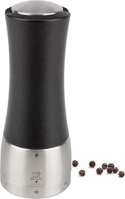 Peugeot - Madras u'Select Manual Pepper Mill - Adjustable Grinder -Beechwood & Stainless Steel, Chocolate, 16 cm