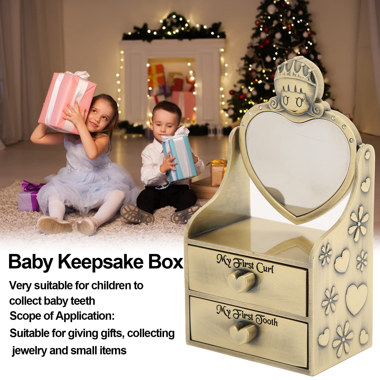 Scatola dei ricordi per bambini Carino Resistenza Durabilità Aspetto alla moda Fatina dei denti Regali per ragazze e ragazzi (Antique Brass Color)