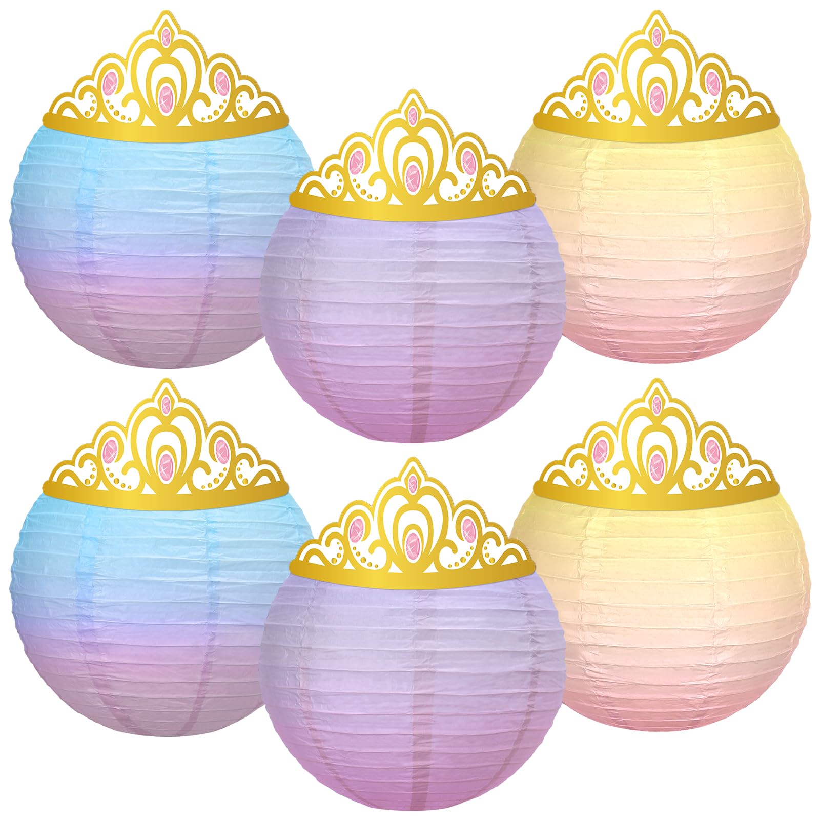CHUNNIN 6Pcs Princess Hanging Paper Lanterns with Crown Cutouts Classroom Decoration Gradient Pastel Tissue Lantern Lamp for Wedding Birthday Baby Shower Girl Birthday Party School Home Decors