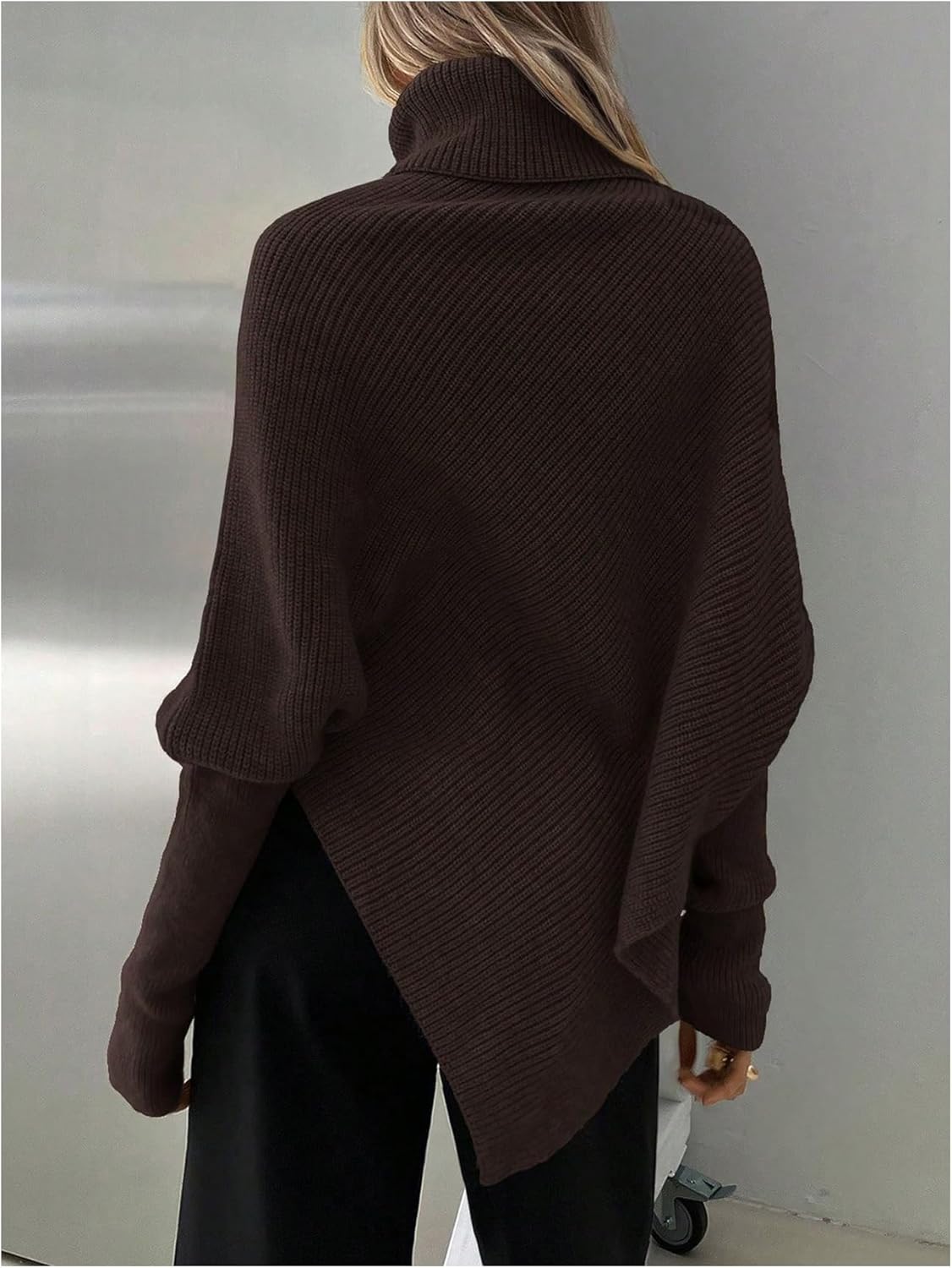 Milumia Women's Turtleneck Asymmetrical Poncho Sweater Dolman Long Sleeve Oversized Knit Tops - Image 3