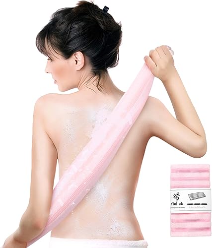 Exfoliante de espalda, exfoliante corporal para ducha, baño, paño de lavado japonés, toalla exfoliante para hombres y mujeres (rosa)
