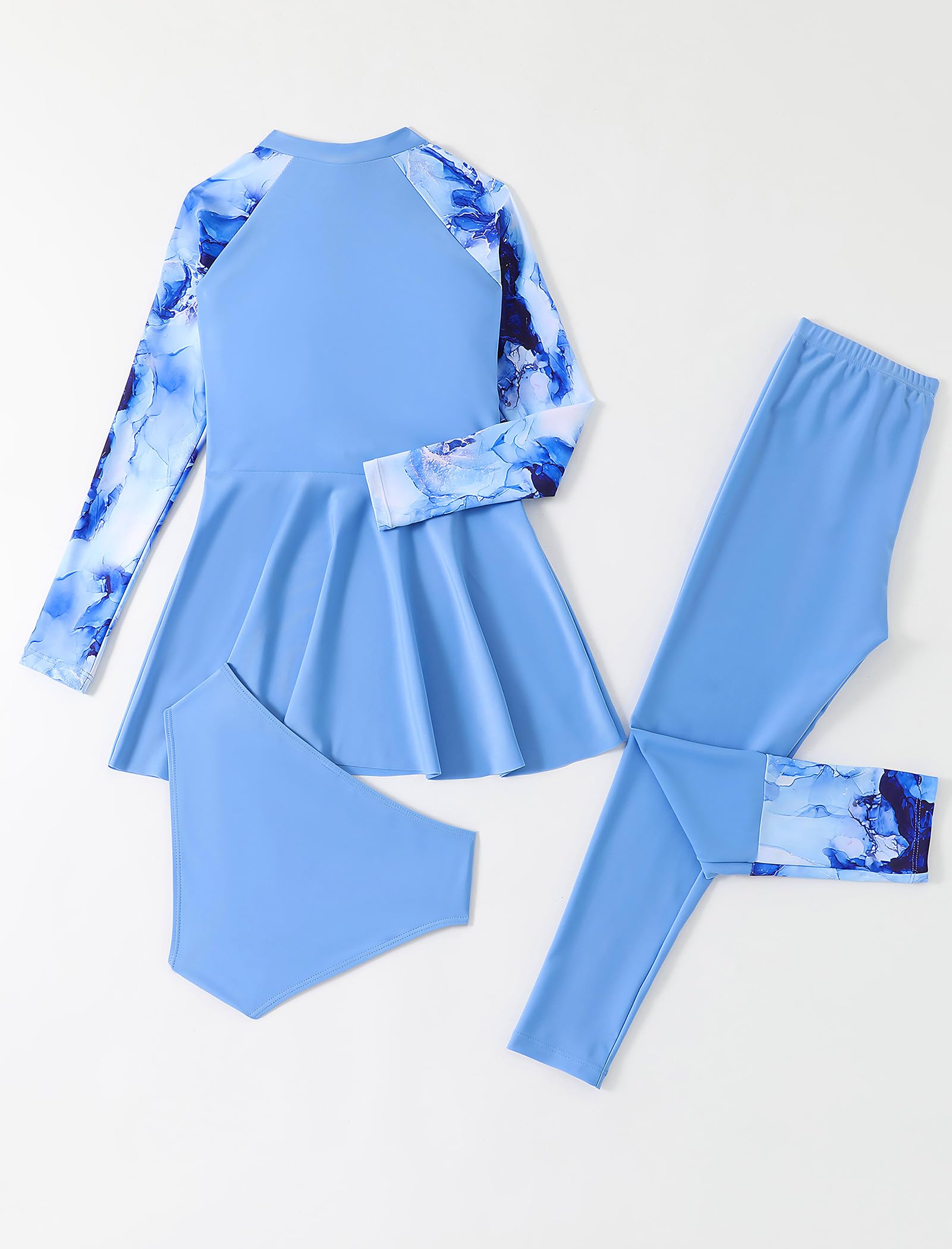Odizli Burkini Badebekleidung für Mädchen, Kinder, bescheidene Bademode, langärmelig, Reißverschluss, Oberteil + Shorts + Hose, Ganzkörper-Badeanzug für muslimischen Körper
