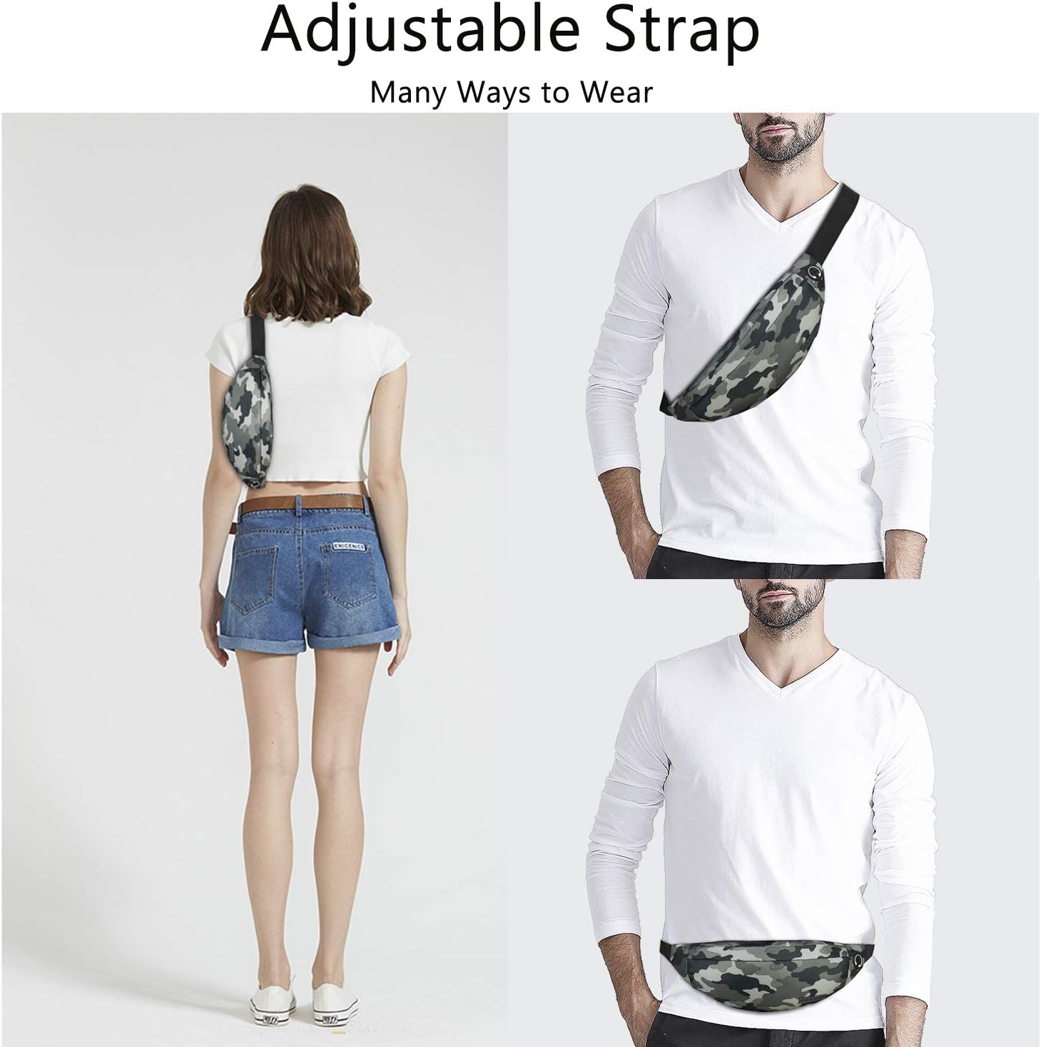MAXTOP Fanny Pack for Men Women Waist Pack Bag with Headphone Jack and 3-Zipper Pockets Adjustable Straps