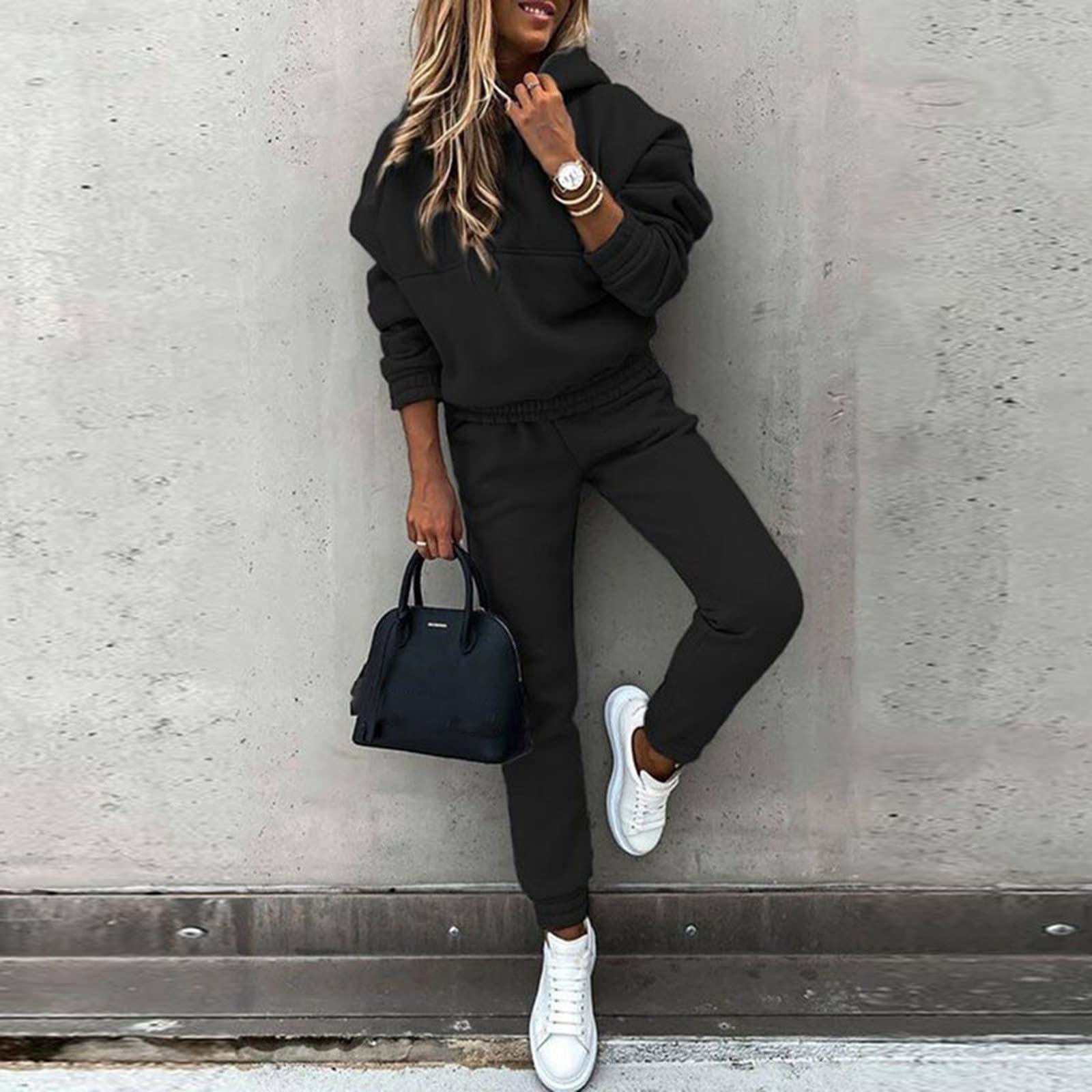 Tuta da jogging da donna in due pezzi, elegante, invernale, calda, in | Tuta per il tempo libero con cappuccio e pantaloni da jogging, tuta da casa con cappuccio, tuta sportiva Y2K, tinta unita