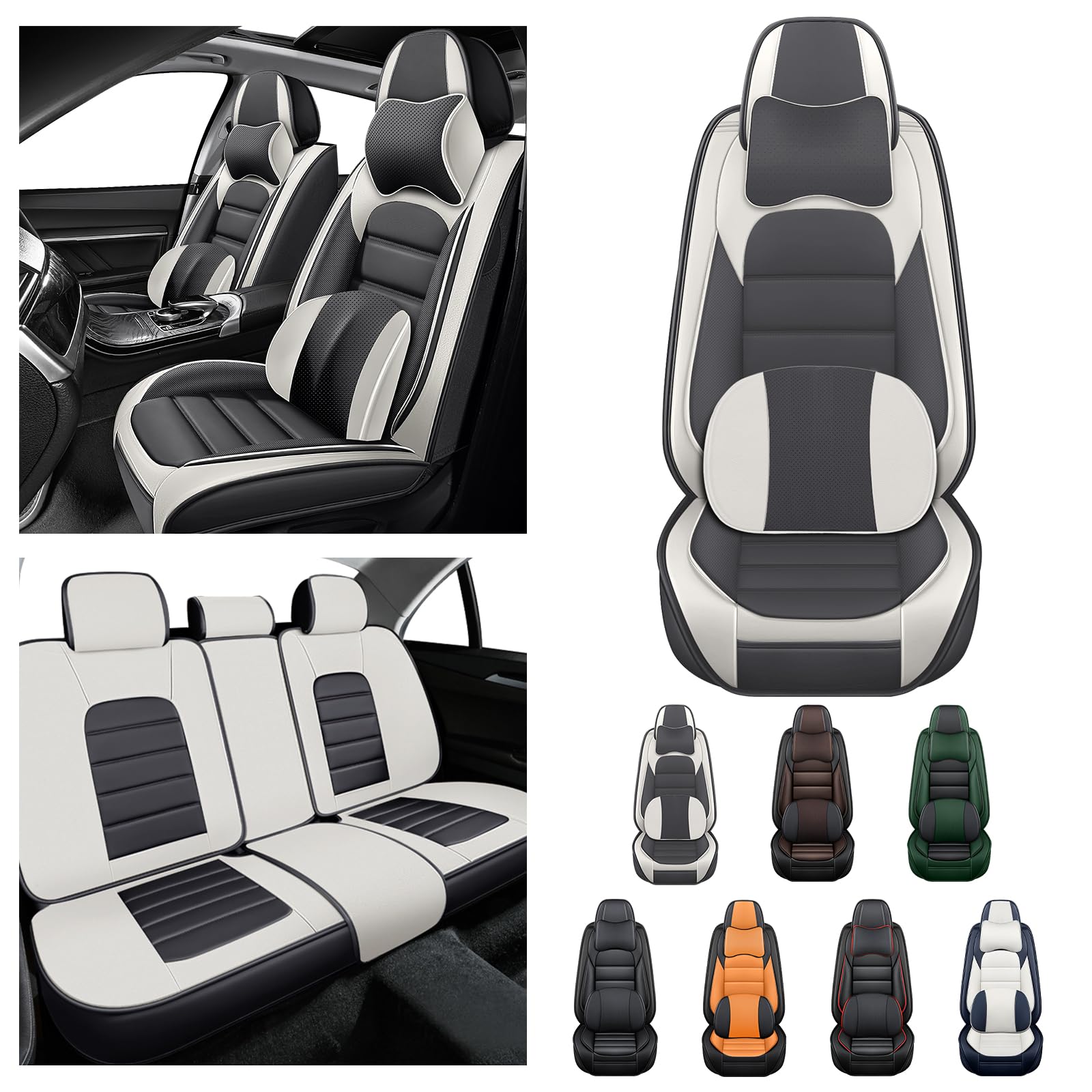 AREKA 5 Car Seat Covers for Land Rover Defender 2020-2024 Breathable Leather,Waterproof Car Seat Protectors with Comfort Headrest Pillows,Automotive Vehicle Cushion with Storage Pockets (Luxury,Gray)
