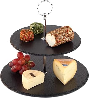 APS 2-stufige Etagere, Schieferplatten Ø 25 cm, Ø 20 cm, H: 24 cm, Metall verchromt