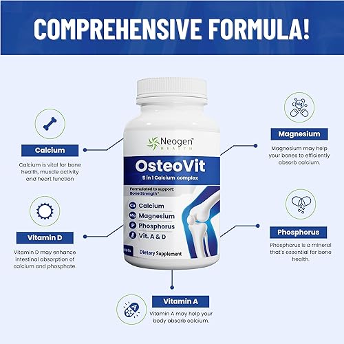 Miniatura 4 de OsteoVit 5 en 1 Calcio 120 tabletas Multivitamínica calcio, magnesio, fósforo, vitamina D3 y A - Fuerza y flexibilidad ósea*, sin gluten sin OMG