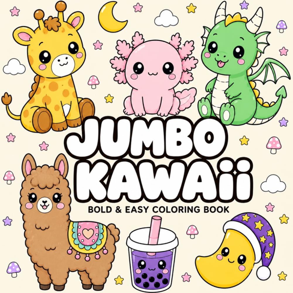 Jumbo Kawaii: Super Cute Bold & Easy Coloring Book with Jumbo Kawaii Animals & Friends