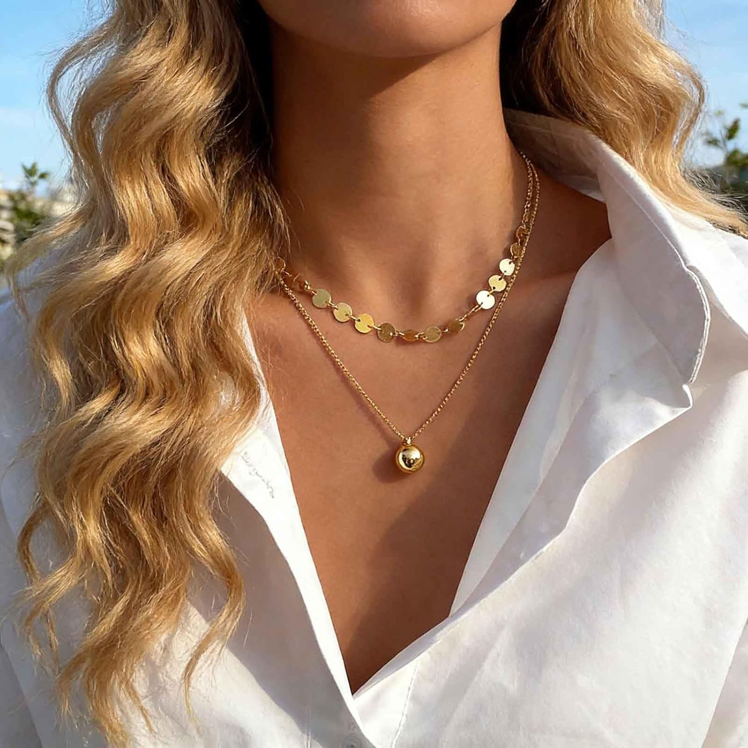 Andelaisi Boho Layered Disc Coin Choker Necklace Vintage Sequins Necklace Choker Gold Coin Disc Necklace Ball Pendant Necklace Chain Jewelry for Women - Image 2