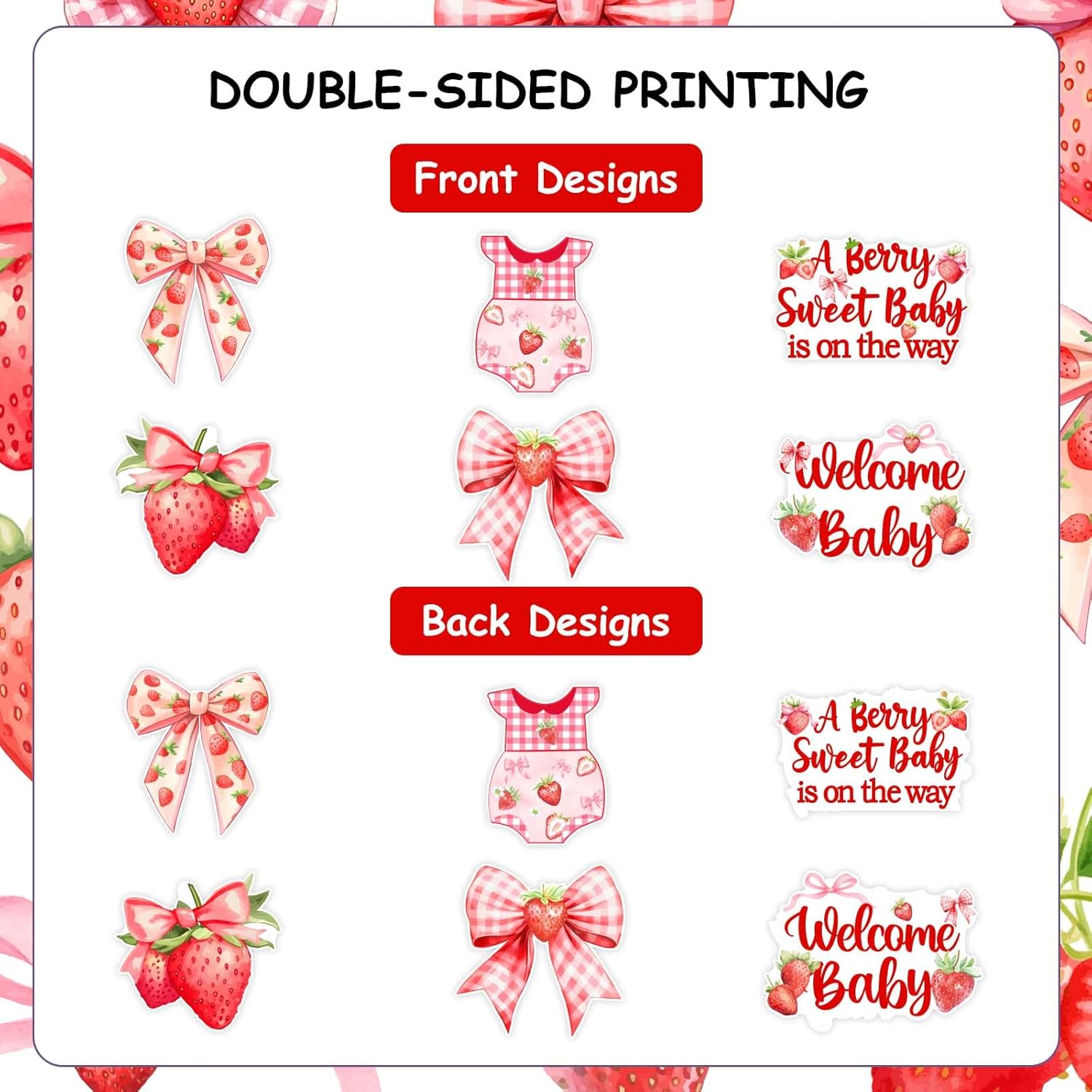 Pink Bow Strawberry Baby Shower Decorations - 24 Pcs A Berry Sweet Baby Is on The Way Centerpiece Sticks Strawberry It's a Girl Gender Reveal Party Supplies Pink Red Fruit Table Toppers Decoration