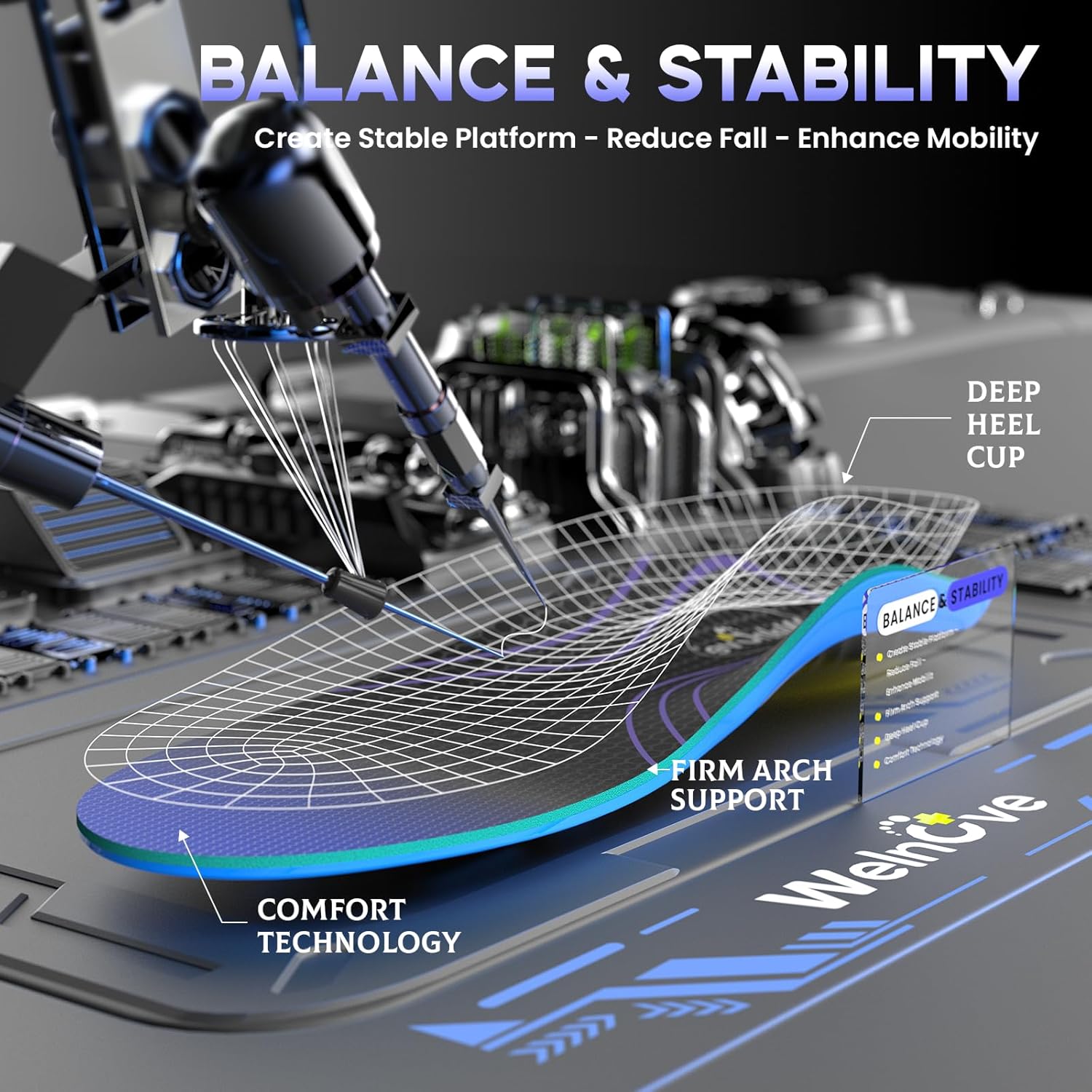 Welnove Carbon Fiber Sport Insoles with Arch Support - Shock Absorbing Performance Insoles for High Impact Sport- Energy Return,Increased Performance and Injury Protection-Not for Tight Shoes-XL - Image 2