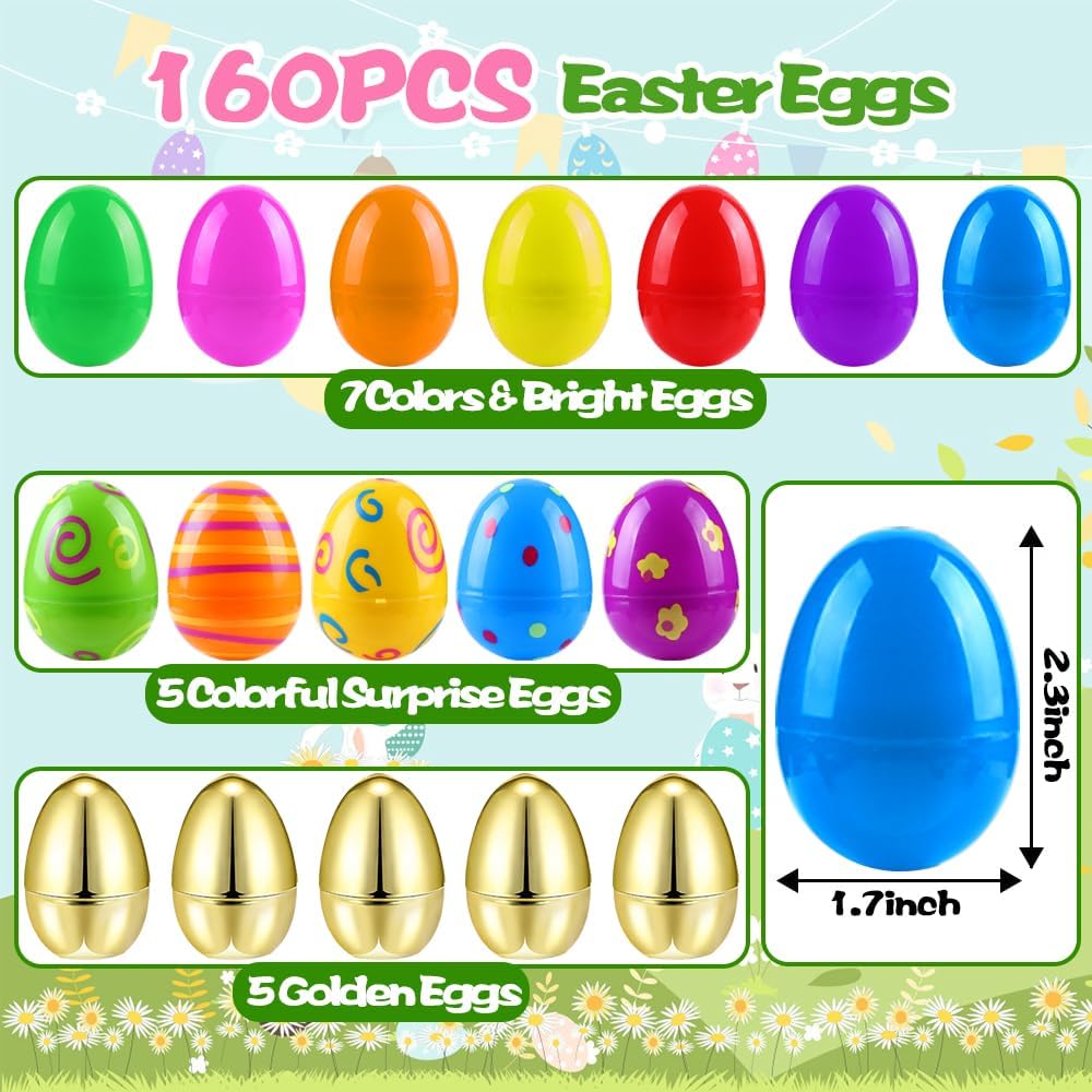 160Pcs Prefilled Easter Eggs Toys Set Include 80 Plastic Eggs with Variety Easter Stress Toys for Egg Hunt Basket Stuffers Party Favors Classroom Prize Supplies Boys Kids Girls