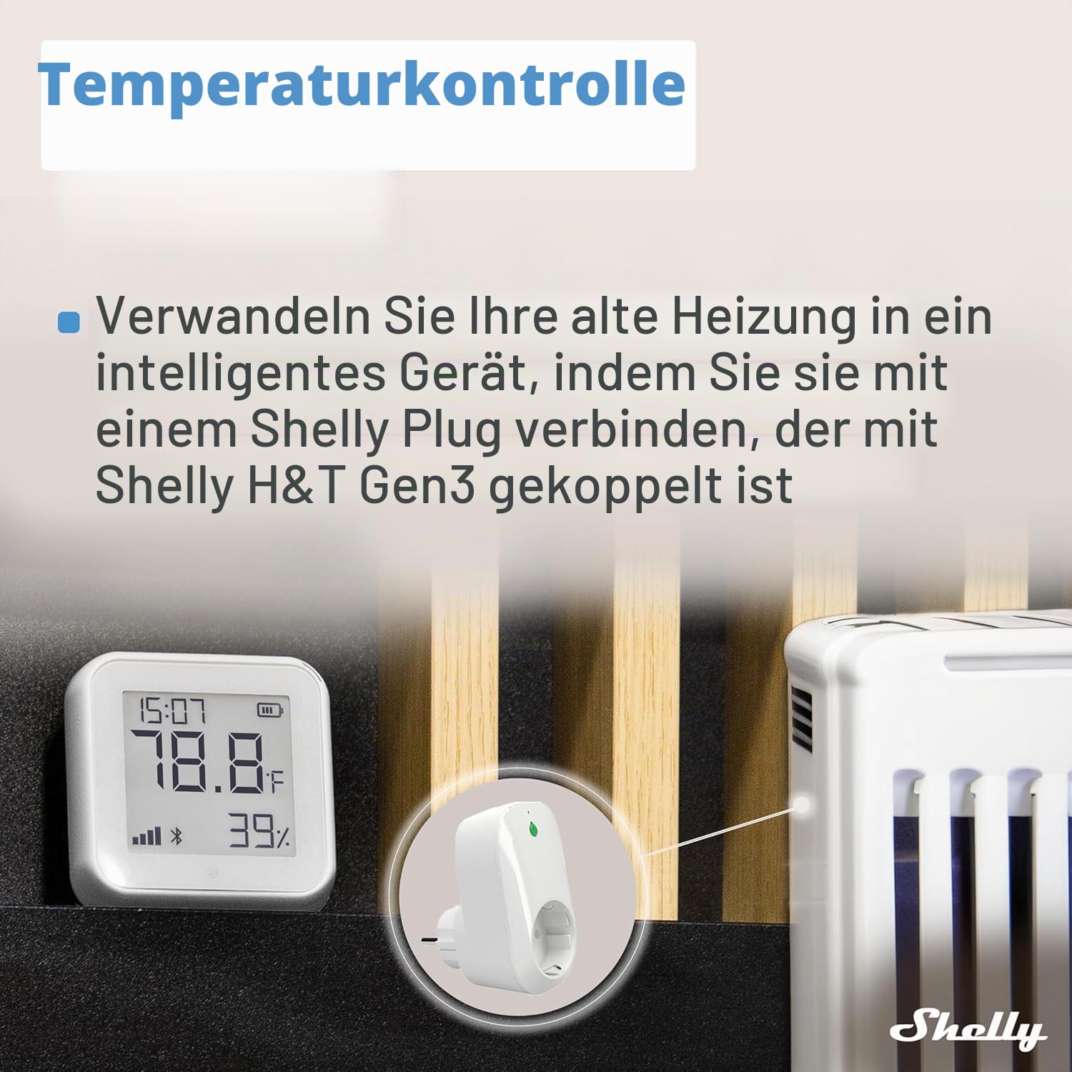 Shelly H&T Gen 3 Temperatur- und Feuchtigkeitssensoren, WLAN und Bluetooth, Hausautomatisierung, kein Hub erforderlich, lange Akkulaufzeit, Wandmontage