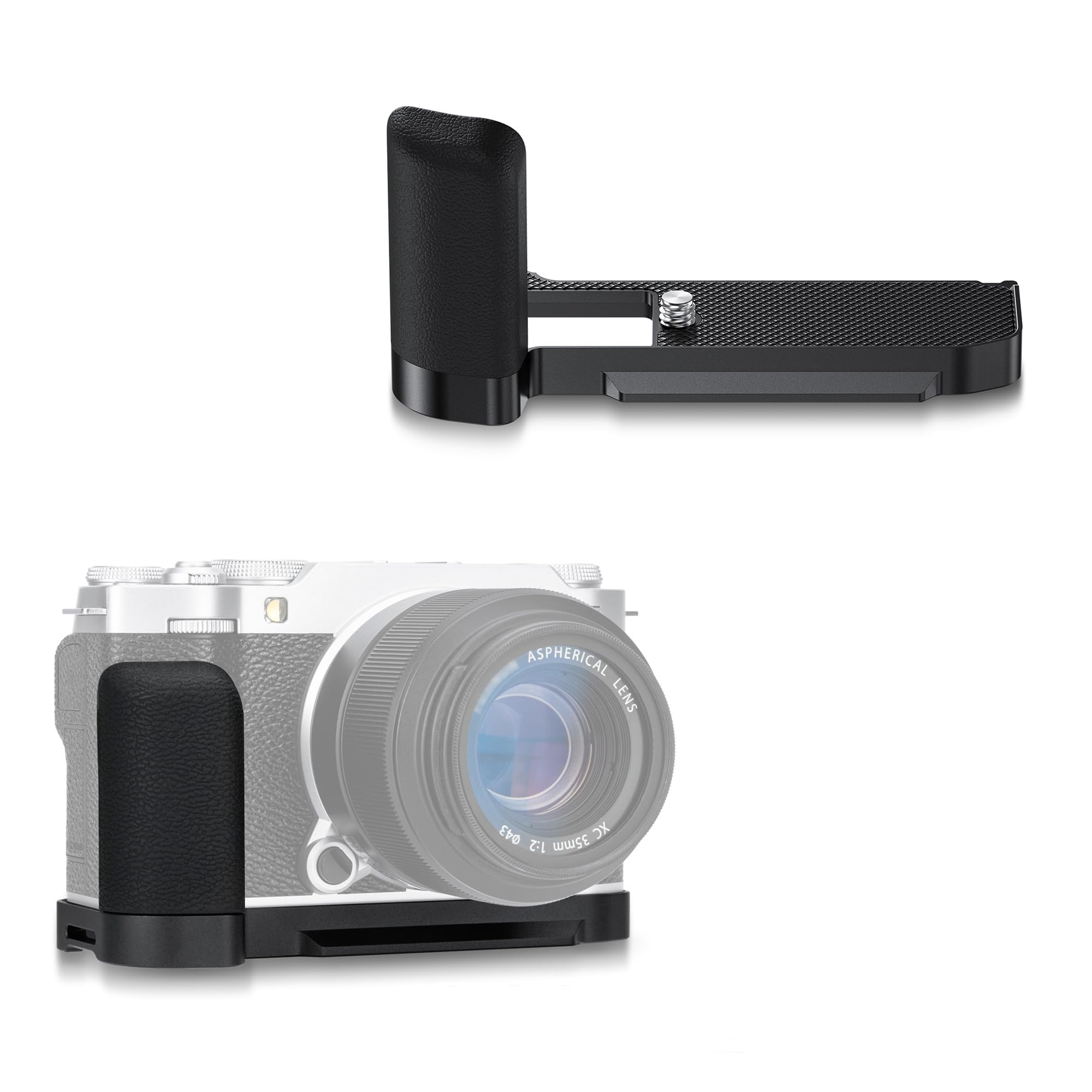 JJC XM5 Poignée en Métal pour Appareil Photo Fujifilm Fuji X-M5, Type Arca Swiss Support de Plaque à Dégagement Rapide avec Support en L en Silicone Antidérapant pour une Meilleure Prise en Main, Noir