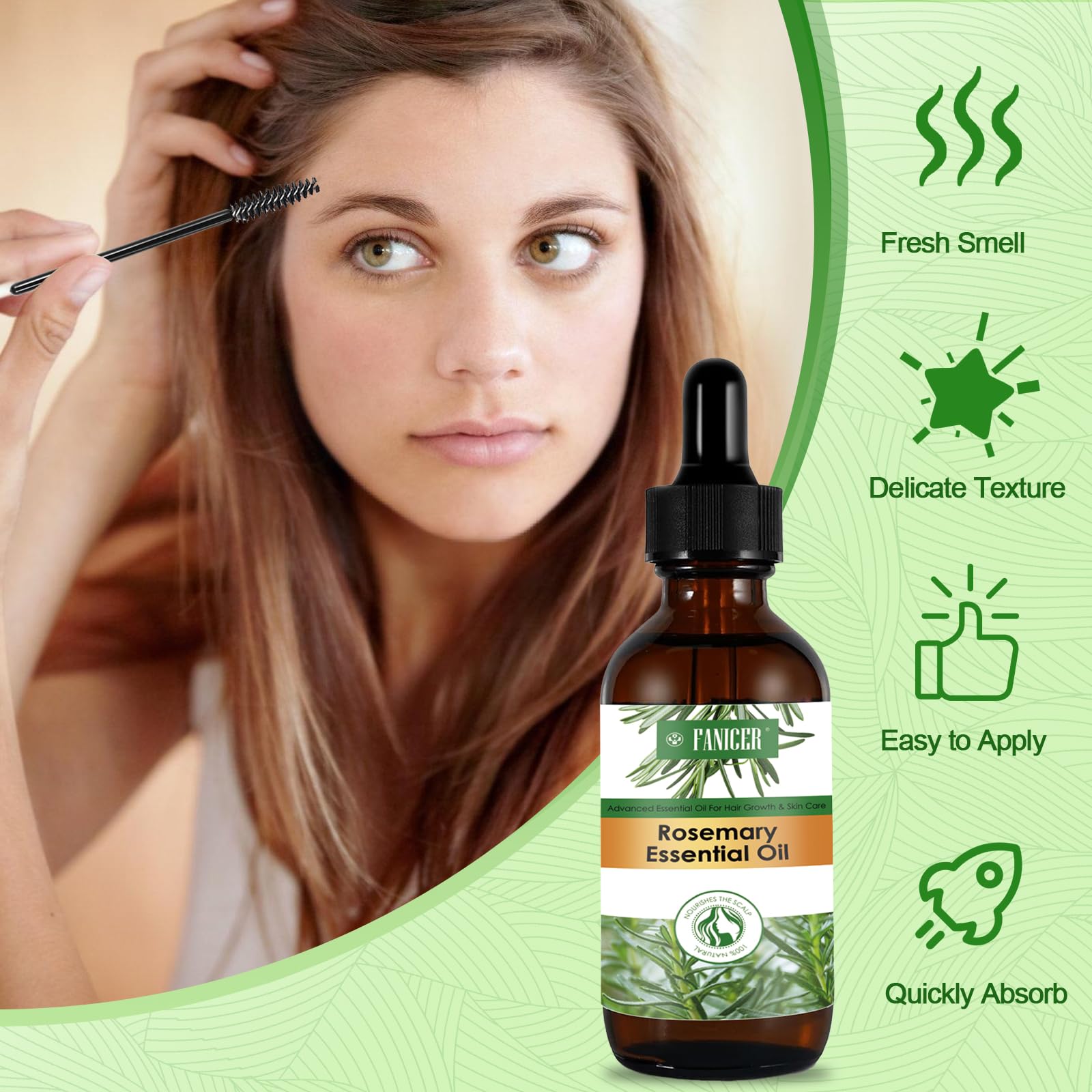 60ML Huile de Romarin pour Cheveux, Huile Romarin pour Cheveux Pousse, Rosemary Mint Oil, Hair Tonic pour Fortifier et À Favoriser La Repousse, Nourrir le Cuir Chevelu