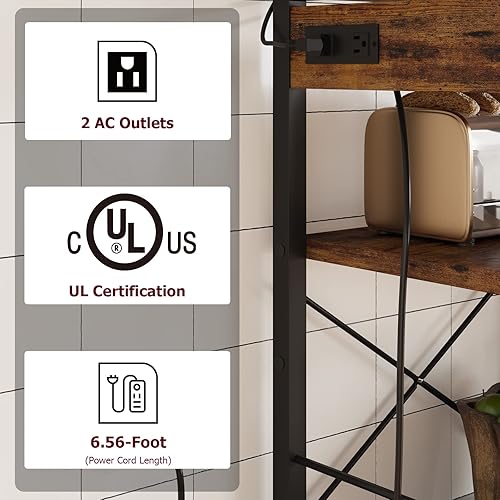 Miniatura 10 de Estante para panaderos con toma de corriente, estante de cocina con canasta de alambre, soporte para microondas con grandes estantes de