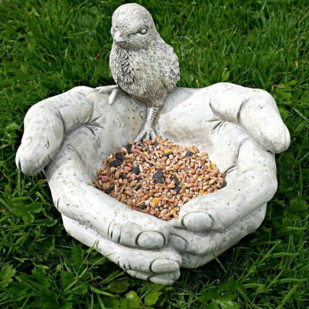 Mangiatoia per Uccelli Selvatici con Mani di Pulcino, Statua Effetto Pietra Stazione di Cibo per Uccelli, Regalo da Giardino Esterno con Ornamento mangiatoia per Uccelli