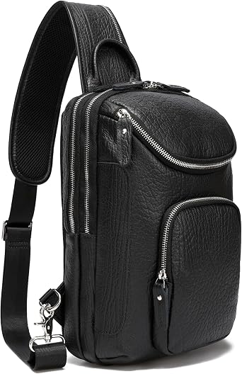 LANNSYNE Vintage Full Grain Leather Sling Bag Crossbody Chest Daypack | Vintage