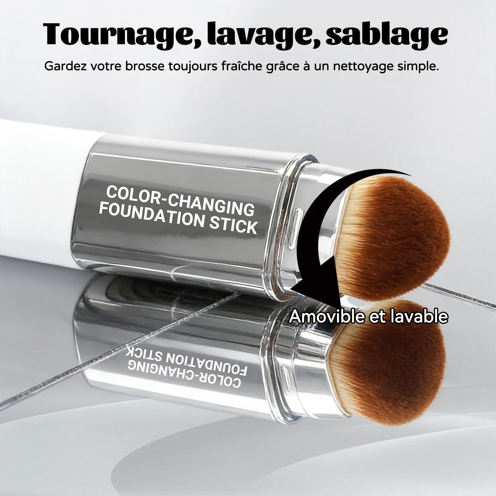 Clarea Fond de Teint 2-en-1 Avec Pinceau Intégré, 2026 Clarea Paris Fond De Teint Stick Coréen, Crème De Recouvrement Hydratante Et Légère, Long Tenue Résistant à L'eau (Couleur naturelle) - 5