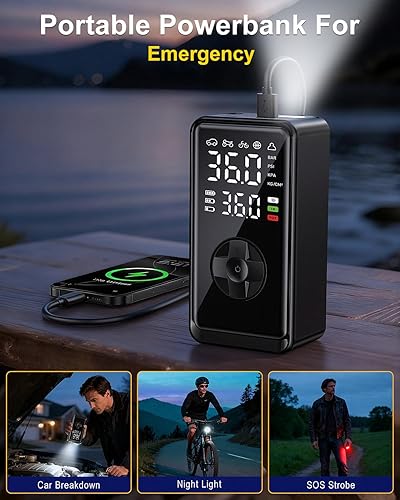 Miniatura 7 de Compresor de aire portátil para inflador de neumáticos, bomba de aire automática para neumáticos de automóvil con medidor digital de presión de