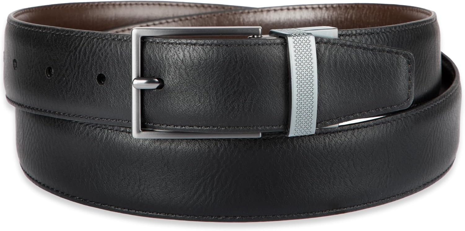 Haggar mens 2-in-1 Reversible Leather Belt for Dress Pants, Jeans, Khakis - Classic, Textured, Casual, Sport - Image 3