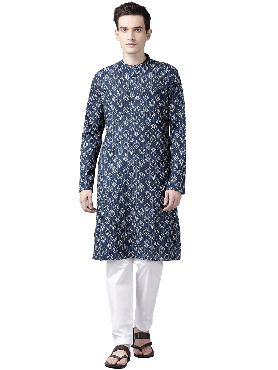 See Designs Men Blue & Beige Printed Straight Kurta With Pyjama - Sdkt98701M (M)