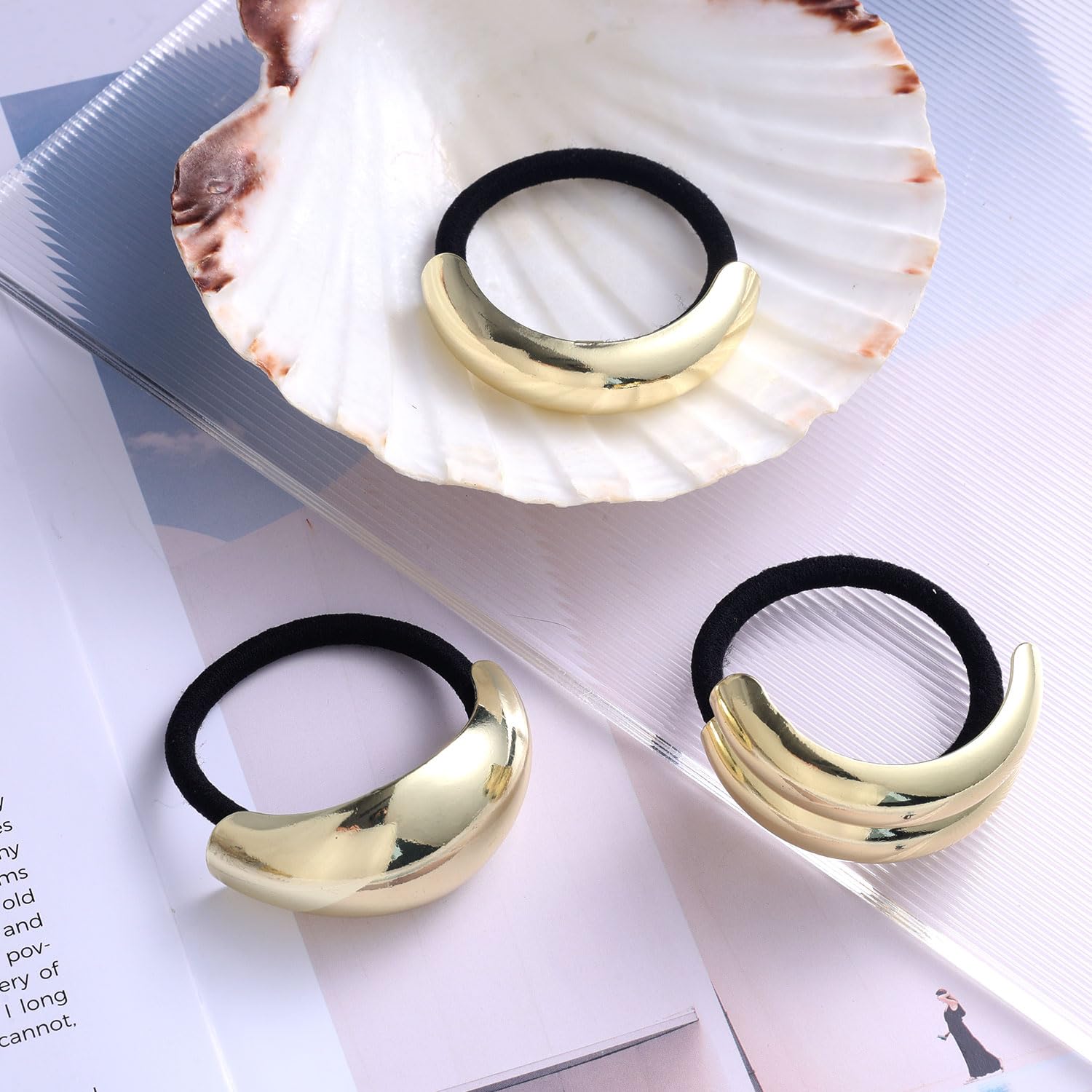 Tinoaly 3 Pcs Geometric Metal Hair Ties for Women Gold Alloy Ponytail Cuff Elastic Hair Band Retro Temperament Headband for Stylish Hairstyle Accessories - Image 3
