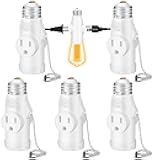 Light Socket to Plug Adapter with Bulb Control Switch 5PK, Convert E26 Light Socket to 3 Prong & 2 Prong Outlets and Light Bulb Socket, Polarized Light Bulb Plug Splitter for Garage Porch, ETL Listed