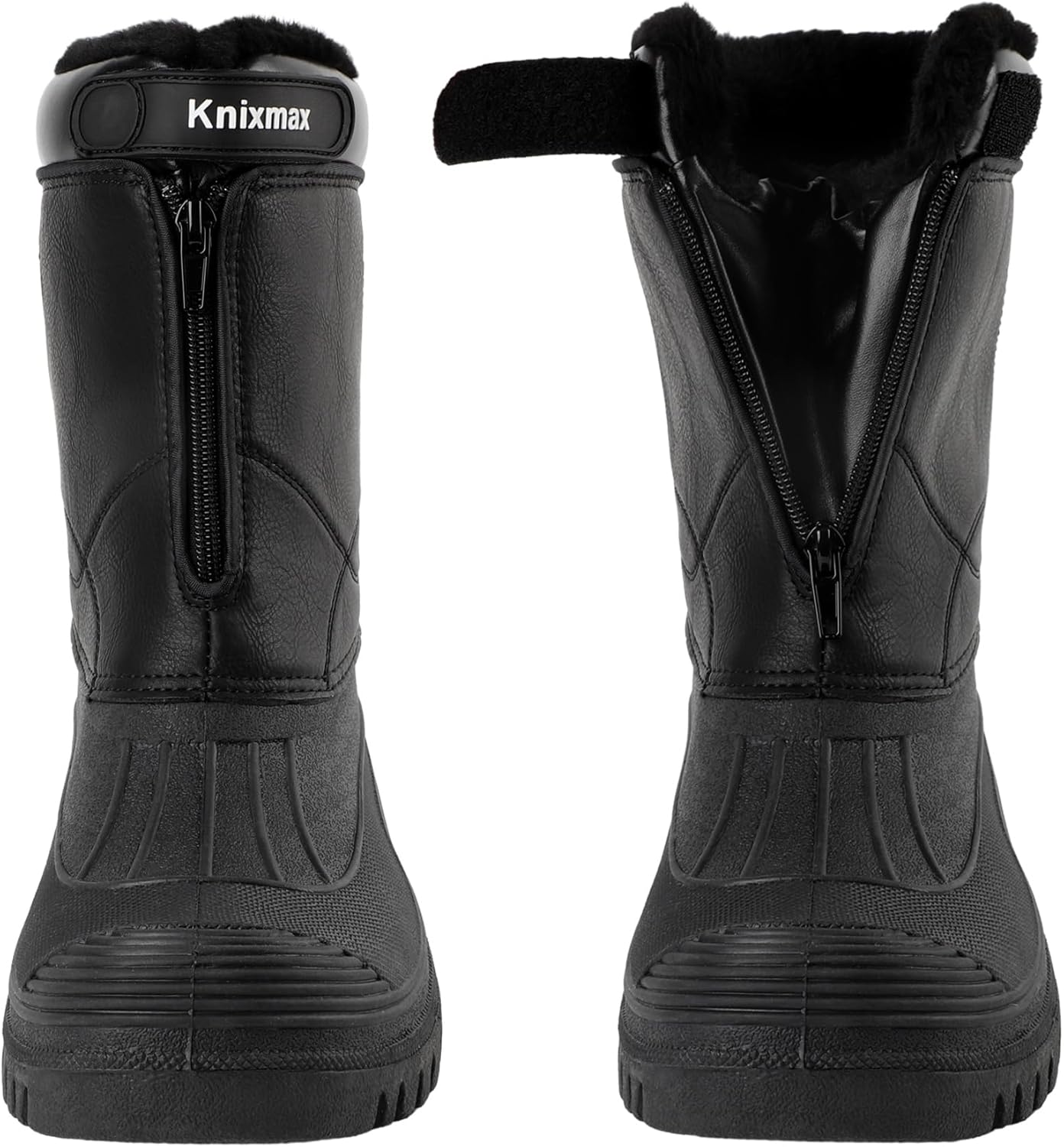 Knixmax Men's Winter Boots Waterproof Snow Shoes Mid Calf Insulated Booties Warm Outdoor Hiking Walking Skiing Boot No Lace Mens Boots With Zipper Size 8-14 - Image 4