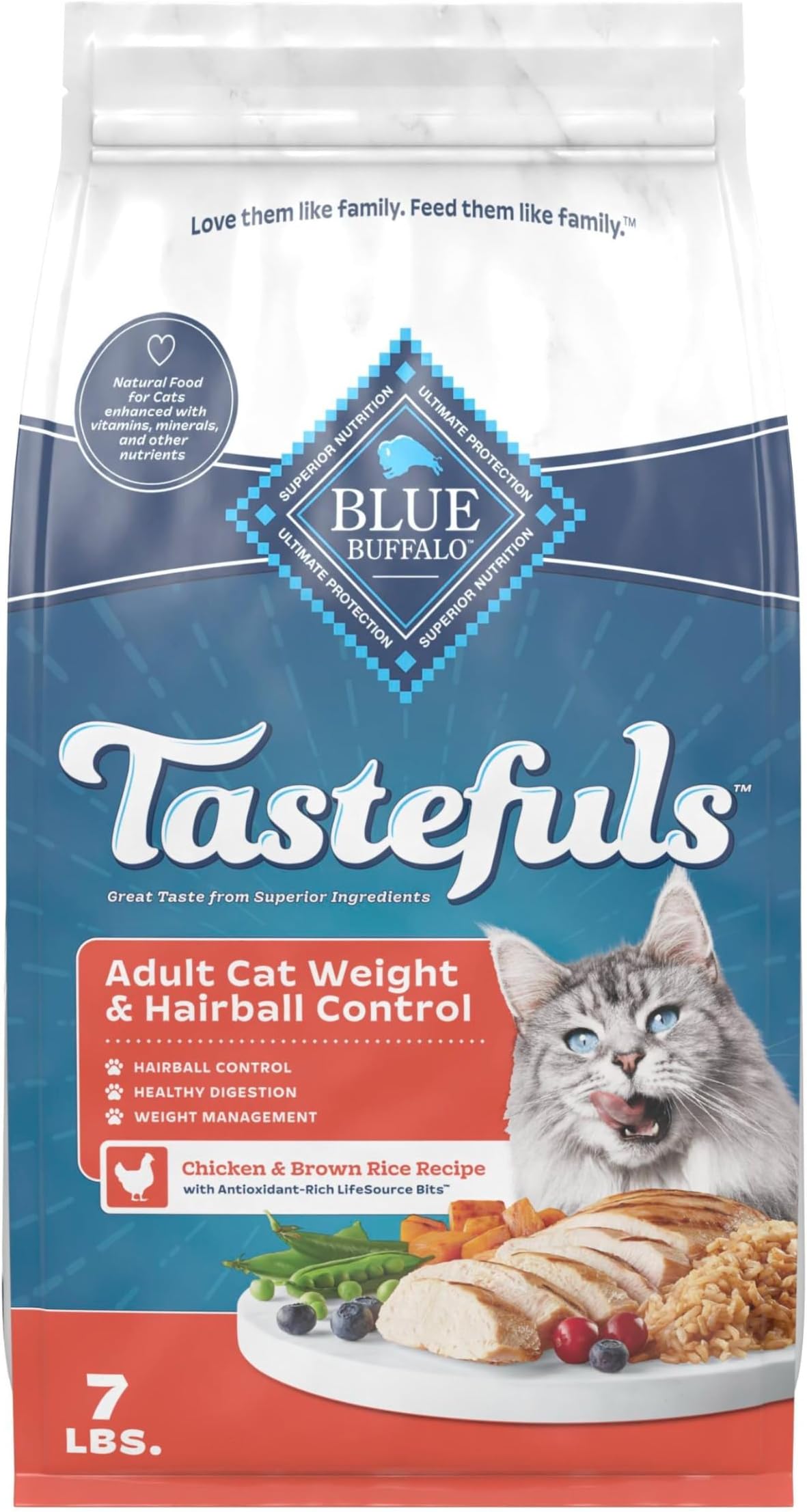 Tastefuls Weight & Hairball Control Natural Adult Dry Cat Food, Chicken, 7lb bag
