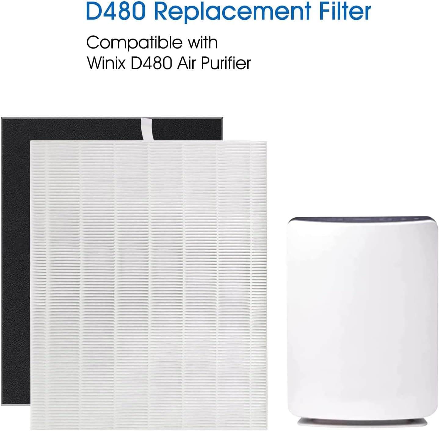 D480 True HEPA Replacement Filter D4, Compatible with Winix D480 Air Purifier, Compare to D4 Filter, Item Number 1712-0100-00, 1 H13 True HEPA Filters + 4 Activated Carbon Pre-Filters - Image 2