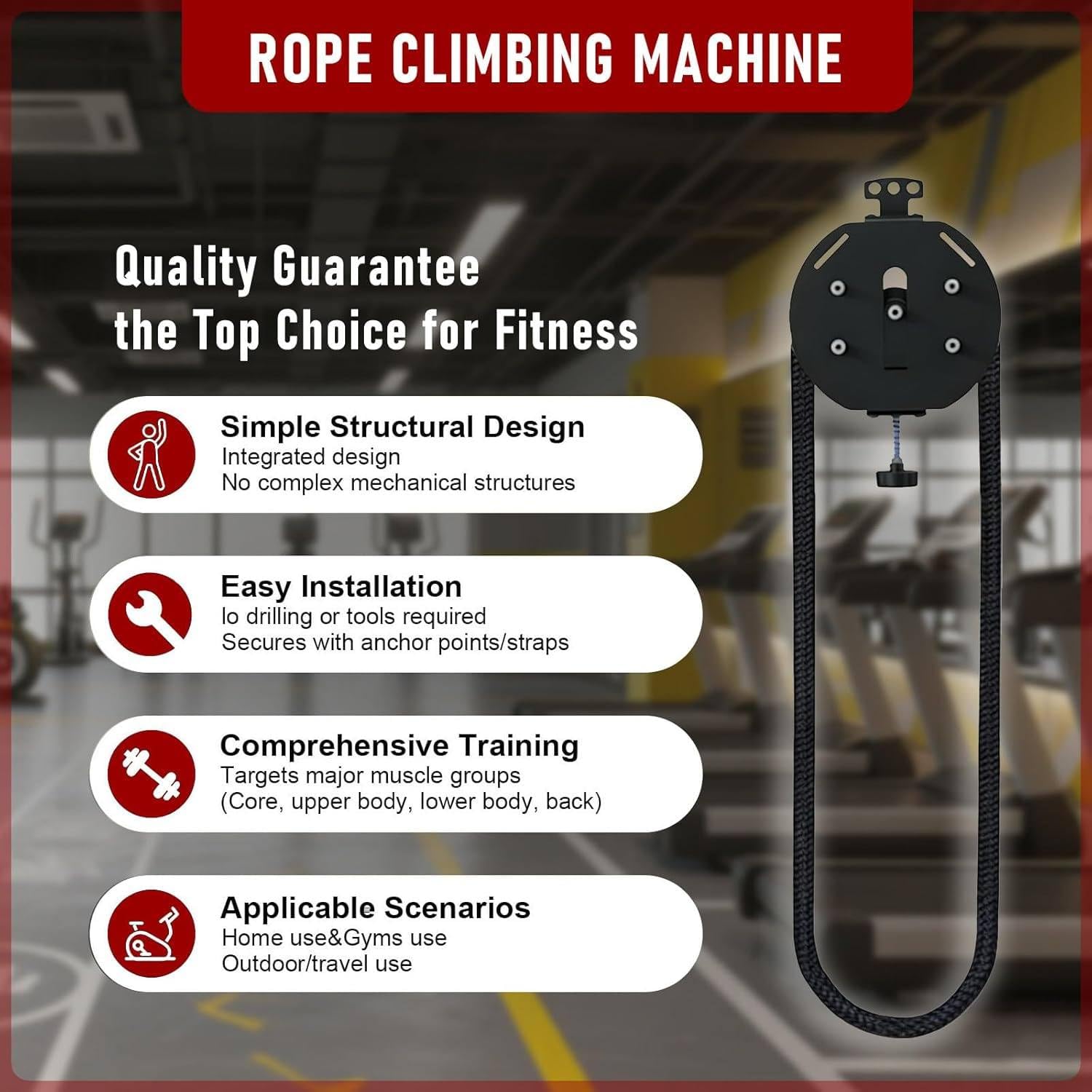 Sistema de polea de cable de entrenamiento de cuerda sin fin montado en la pared con resistencia ajustable de 30 kg para agarre de brazo y espalda, gimnasio en casa, entrenamiento cardiovascular