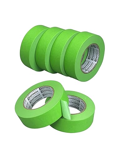 Cinta adhesiva para pintores, color verde, sin residuos, resistente al calor para cabina de pintura, 1.41 pulgadas x 60 yardas, 6 rollos