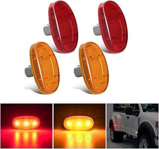 Nilight Wheel Fender Side Marker Lights 4 PCS 3 LED Red Amber Front Rear Clearance Light Plug And Play PC Lens Compatible With 2011-2022 F250 F350 F450 F550 Super Duty