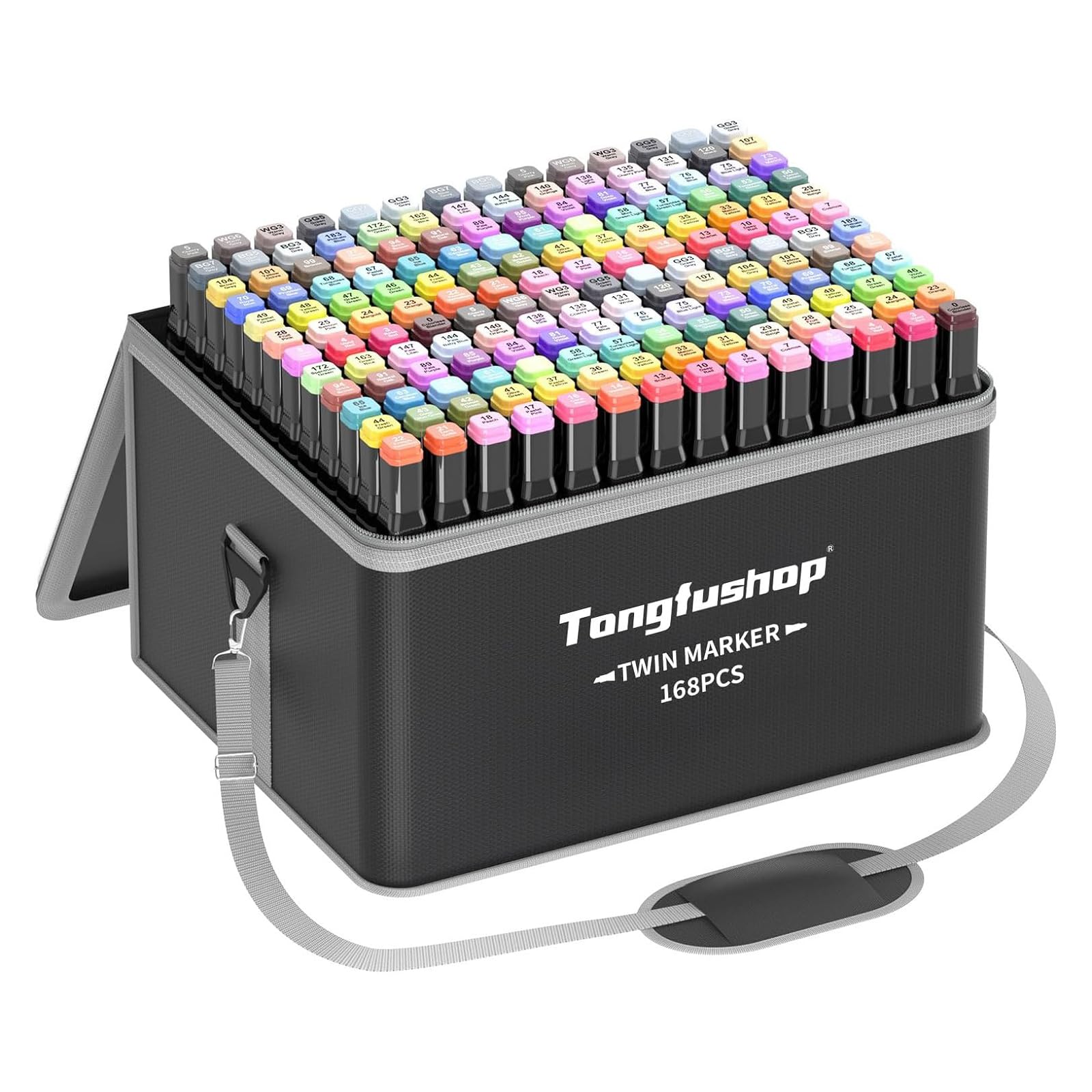 Tongfushop Rotulador de 168 Colores, Marcadores Impermeabile, Marker Pen, Rotuladores Doble Punta con Base y Maletín de Transporte, Adecuado para Bocetos, Cómics y Garabatos