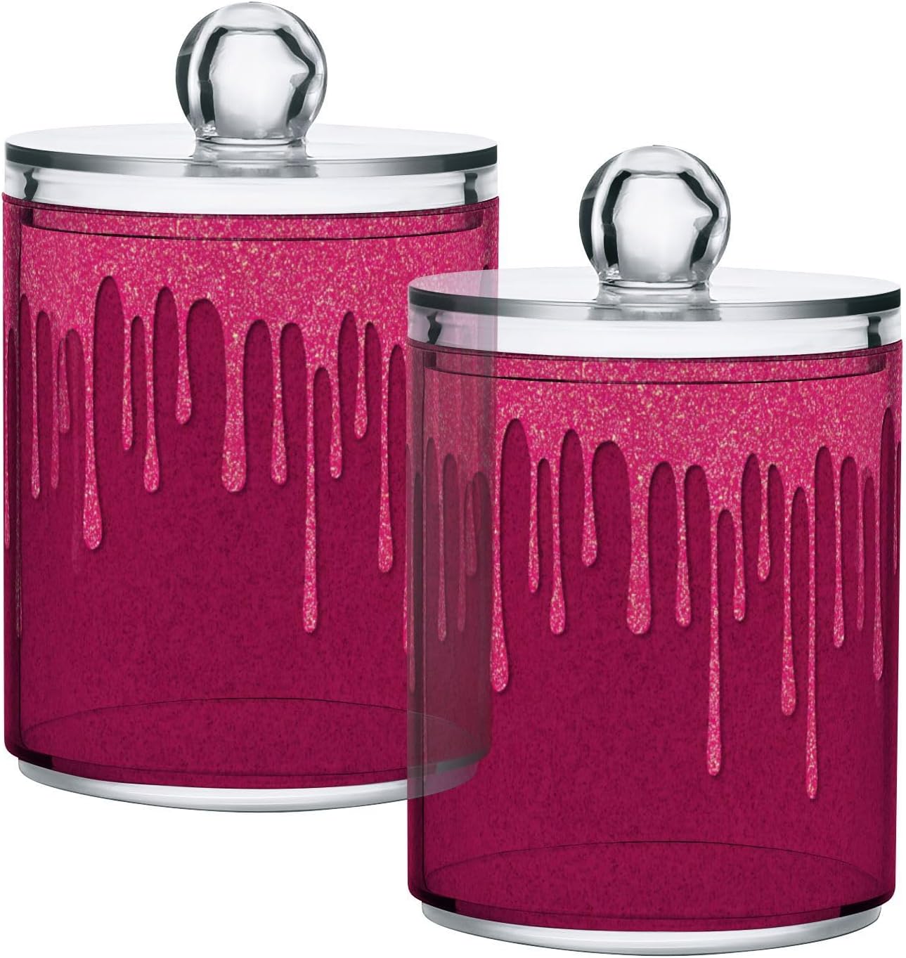 Scarlet Golden Glitte Drip Clear Plastic storage organizer with lid Pantry Essentials Decorative storage bins for Cotton Swabs,Cotton Pads,Floss Picks,Paper Clips,Hair Clips 2 Pack