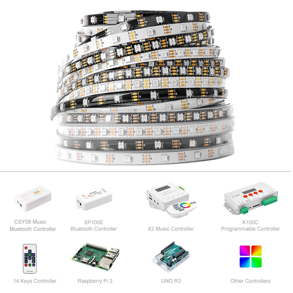 BTF-LIGHTING 16.4ft 5m WS2812b 60leds/pixels/m impermeable IP65 Negro PCB Flexible individualmente direccionable led tira Sueño en color DC5V