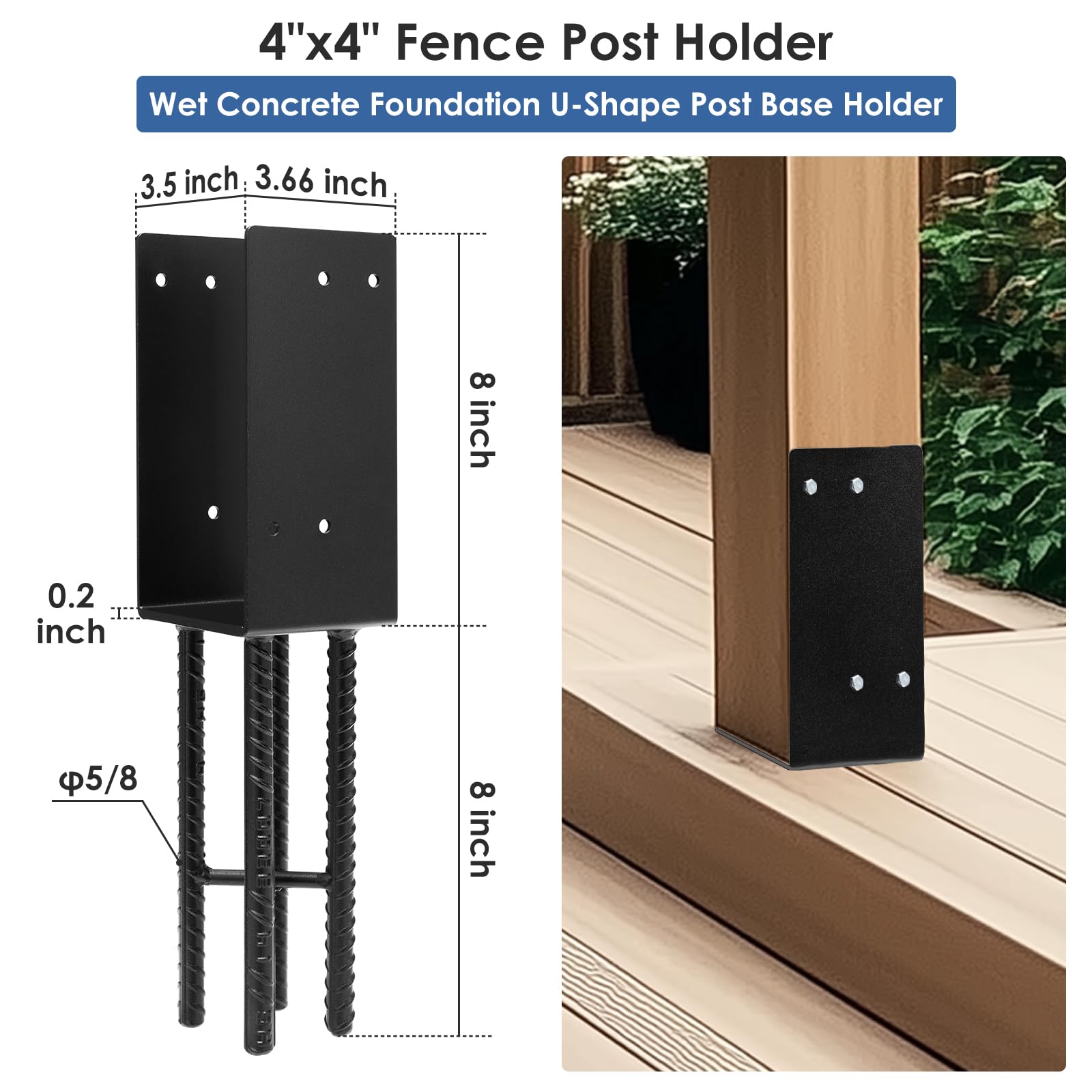 Exterior Anchor U-Shaped Galvanized Steel Deck Post Base, 4-Pack For ...